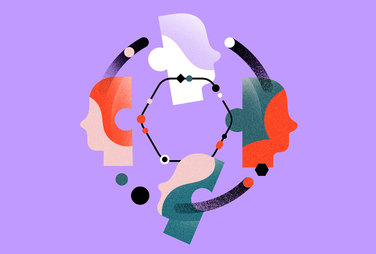 Illustration of a puzzle with human heads illustrating the importance of a team composition